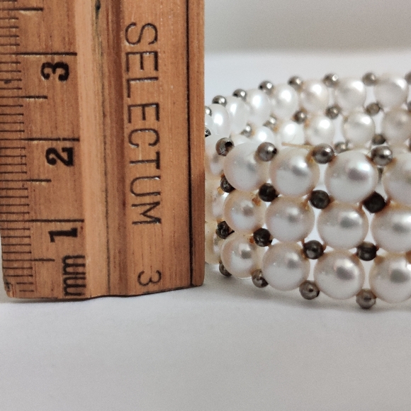 Genuine Three Row Freshwater Cultured Pearls Bracelet - Picture 8 of 14